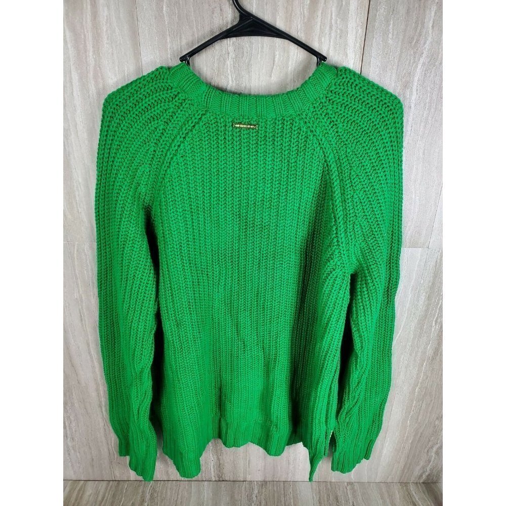 COPY - MICHAEL KORS Gold Stud Detail Dark Green Sweater Knit Top Size Large - Picture 2 of 11